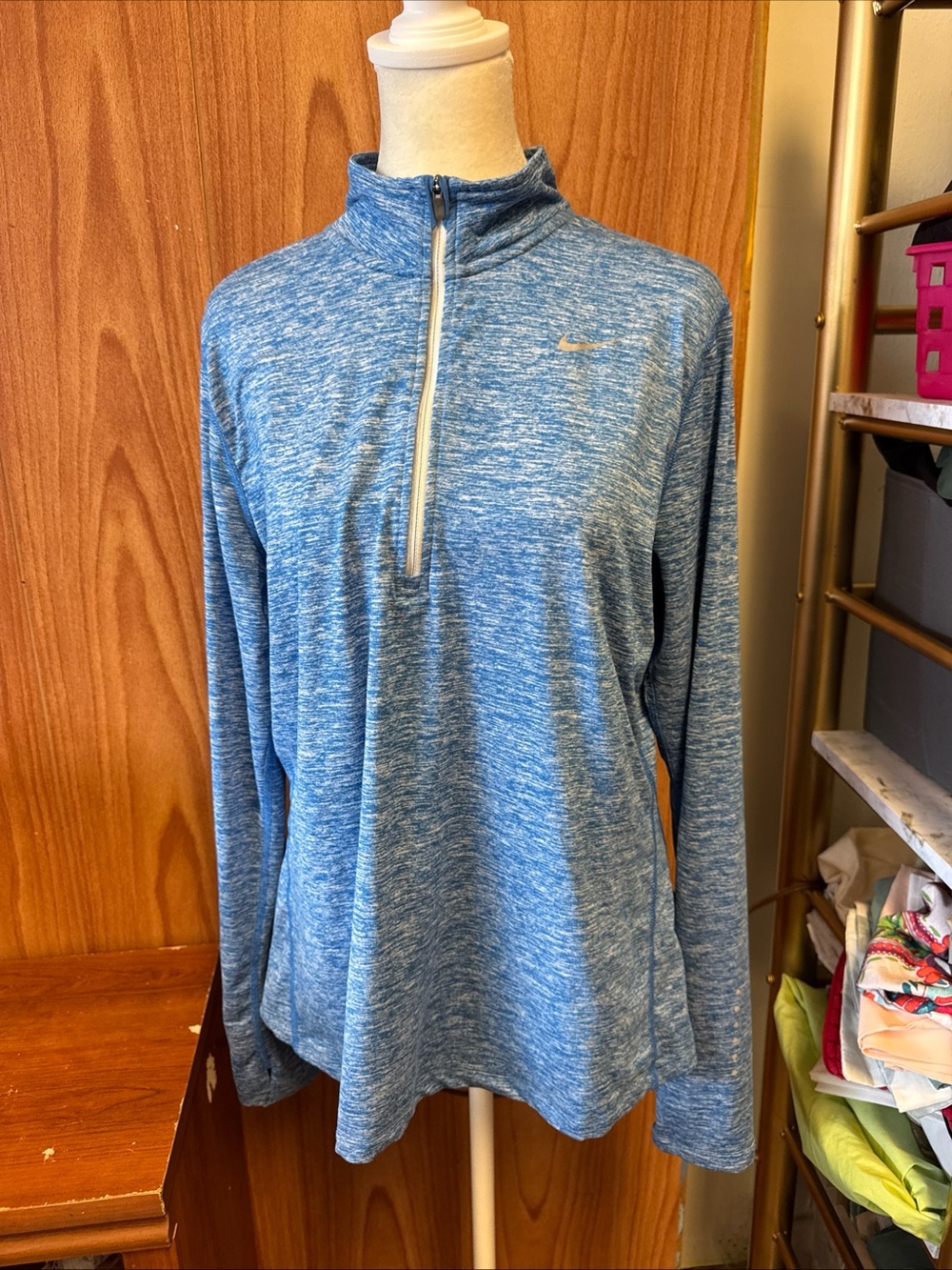 Nike Dri Fit Blue White Long Sleeve Pullover Athletic Jacket L Large